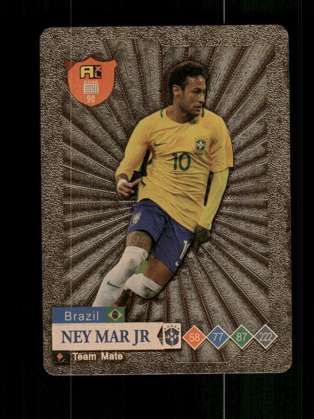 Metallic GOLD NEYMAR Card  Soccer Card BRAZIL Soccer World Cup Neymar Jr.